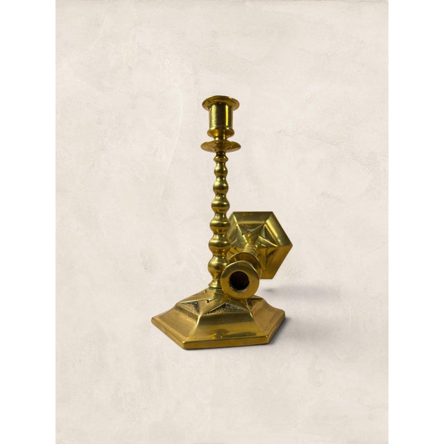 Antique English Edwardian Brass Hexagonal Candlestick Holders For Sale - Image 9 of 18