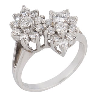 Vintage Diamond 14k White Gold Toi Et Moi Ring, Size 5.5 For Sale
