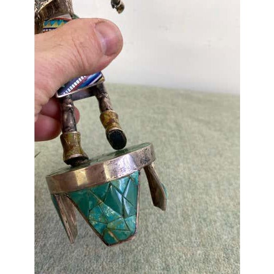 Late 20th Century Late 20th Century Owl Kachina Sculpture by Gaspar Camps in Sterling Silver & Turquoise For Sale - Image 5 of 9