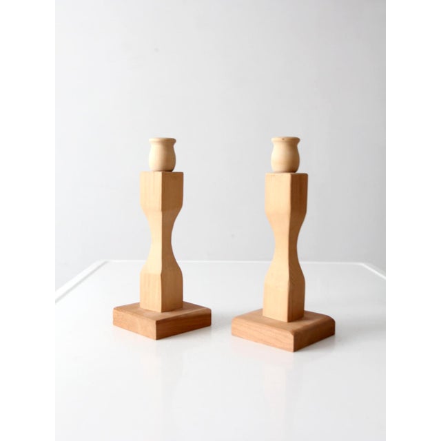 Pair of Vintage Handmade Wooden Candlesticks For Sale - Image 11 of 11