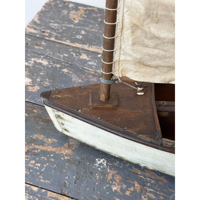 Antique Folk Art Wood Pond Sail Boat, Circa 1920s For Sale - Image 13 of 18