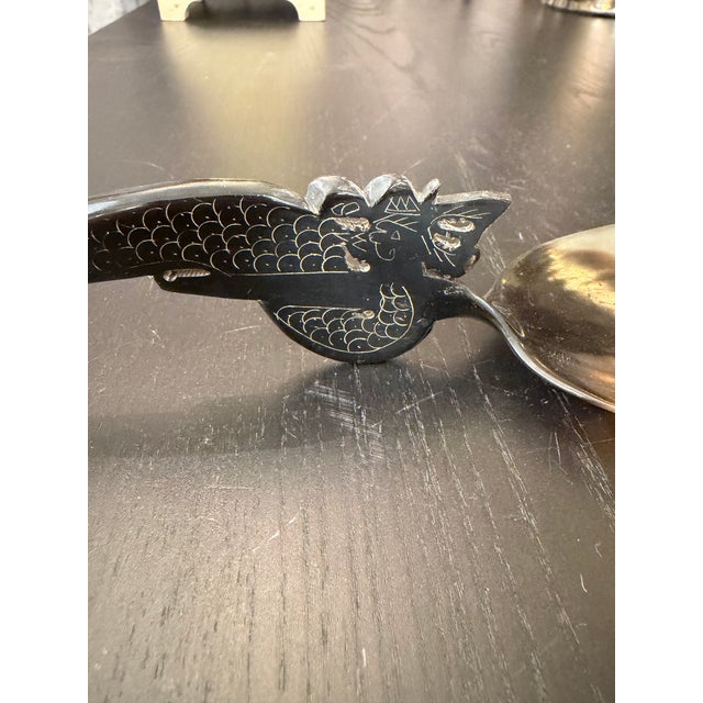 Tribal Hand Cared Decorative Handle Horn Spoon For Sale - Image 3 of 7