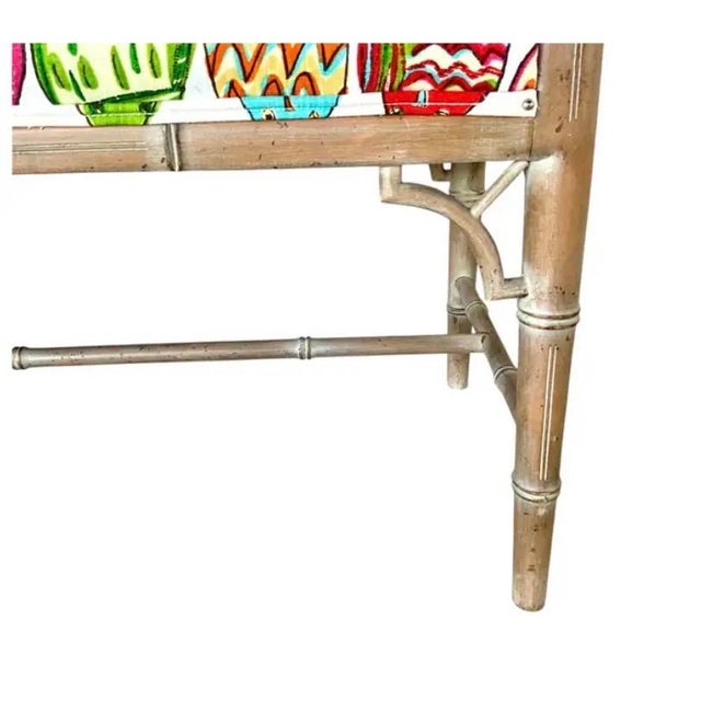 Vintage Faux Bamboo Upholstered Bench, Hollywood Regency, Mid 20th Century For Sale - Image 9 of 12