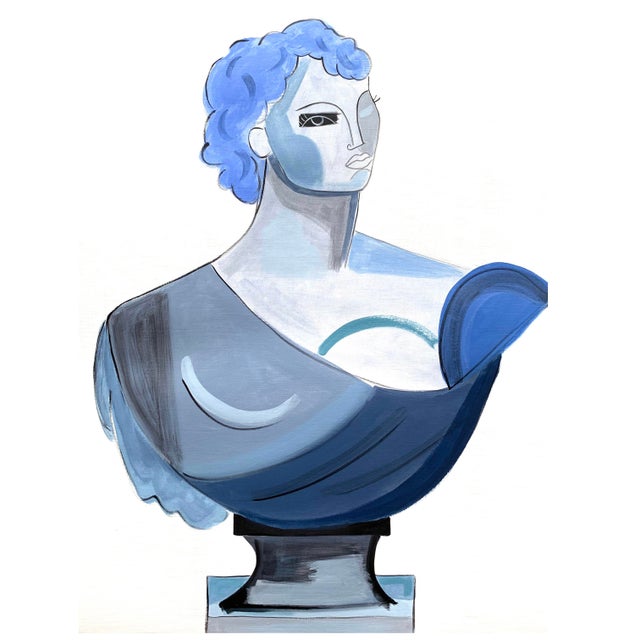 "Blue Bust" Contemporary Cubist Bust Acrylic Painting by Rebecca Adler