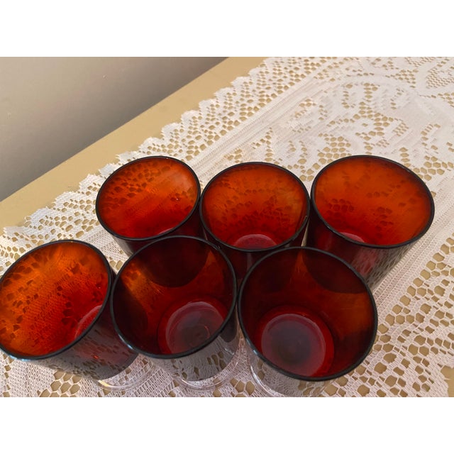 Vintage French Luminarc Cavalier Ruby Red Footed Juice Glasses - Set of 6 For Sale - Image 4 of 7