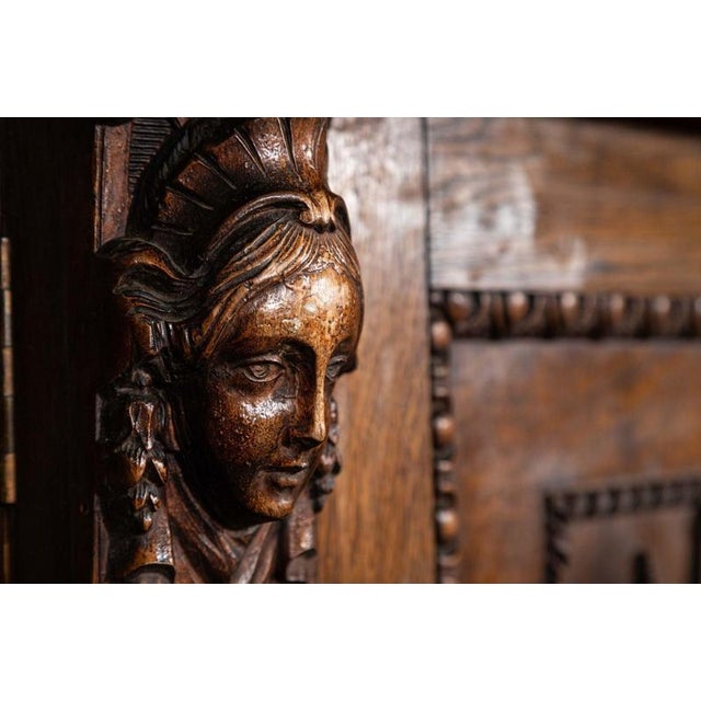 English Carved Oak Breakfront Glazed Bookcase, 1870s For Sale - Image 15 of 18