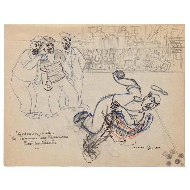Bowlers is an original drawing in pencil China Ink on paper realized by Angelo Griscelli (1893 - 1970) The state of...