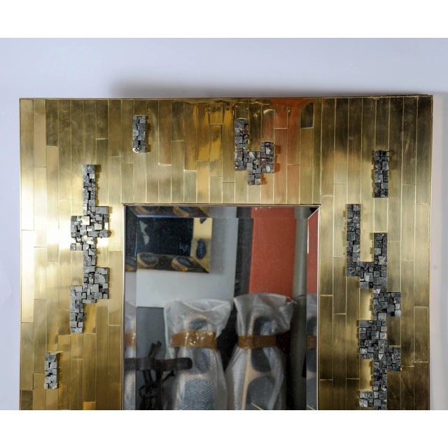 Vintage Brutalist Brass & Pyrite Mirror by Georges Mathias For Sale - Image 3 of 8