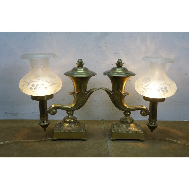 Antique Brass Regency Argand 2 Light Candlestick Candelabra Hurricane Lamps - a Pair For Sale - Image 18 of 18
