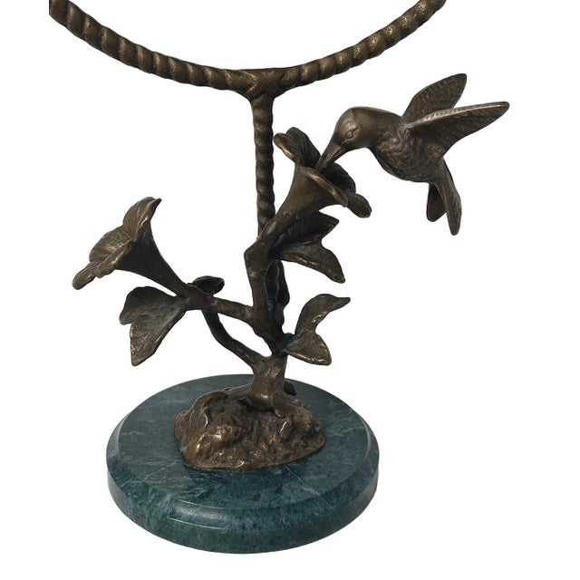 Brass Brass and Marble Hummingbird & Flower Tabletop Vanity Mirror For Sale - Image 8 of 12