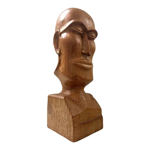 Vintage Mid Century Modern Large Carved Wood Tiki Head 1960s For Sale