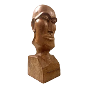 Vintage Mid Century Modern Large Carved Wood Tiki Head 1960s