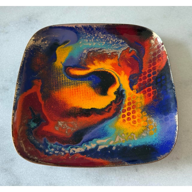 Contemporary Vintage Copper Enamel Plate by Sansone Studio For Sale - Image 3 of 7