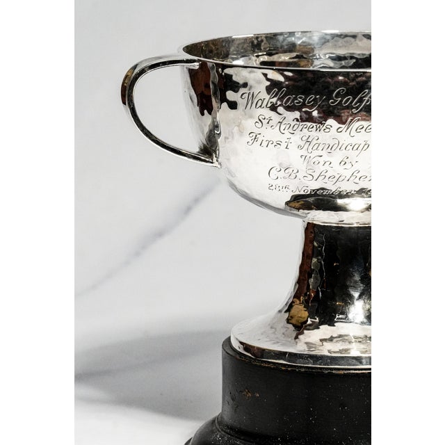 1920s Brilliant Antique English Arts & Crafts Hammered Sterling Silver Wallasey Golf Trophy Cup Sports Man Cave Home Decor For Sale - Image 5 of 17