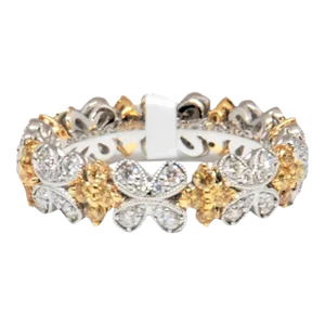 1.34 Ct Yellow & White Flower Shape Diamond Eternity Band Size 6.5