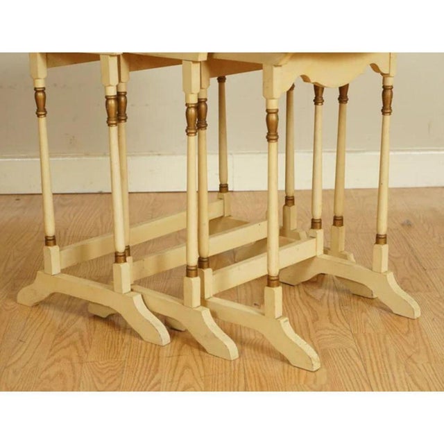 Vintage French Gold Leaf Hand-Painted Floral Nesting Tables, Set of 3 For Sale - Image 6 of 13
