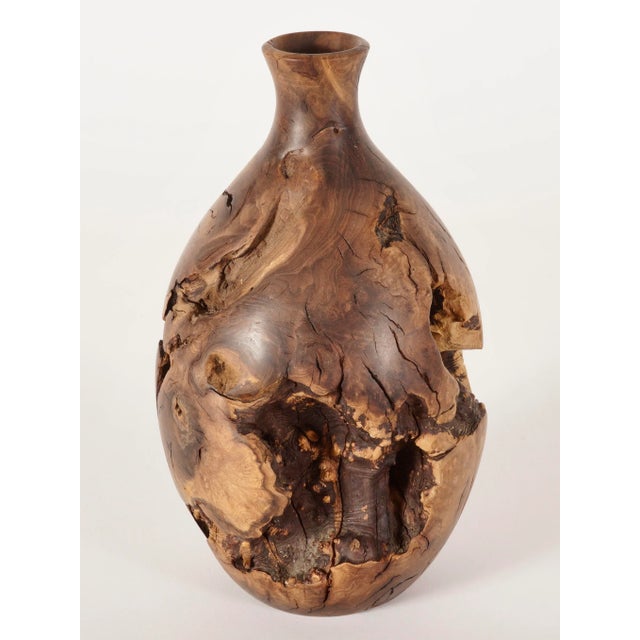 1980s Hand Turn Burlwood Vase For Sale - Image 4 of 6
