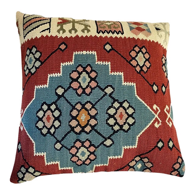 Vintage Custom Made Tribal Kilim Pillow Cover 16" For Sale