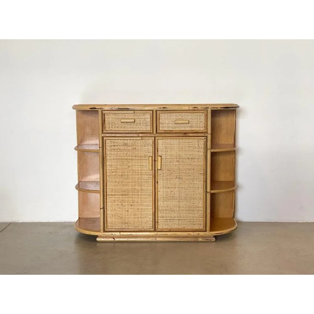 Wood Credenza in Wicker and Bamboo, 1970s For Sale - Image 7 of 11