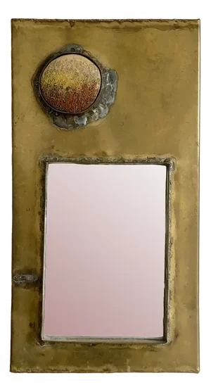 Mirror Mural in Bronze or Patinated Brass with Ceramic Inserts attributed to Jean Péillaud, France, 1970s