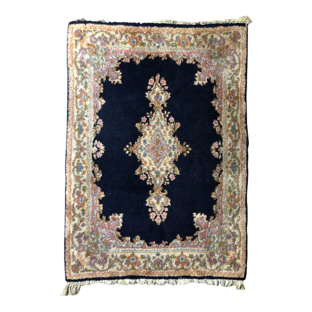 Kerman Blue and Pink Semi Antique Persian Rug For Sale