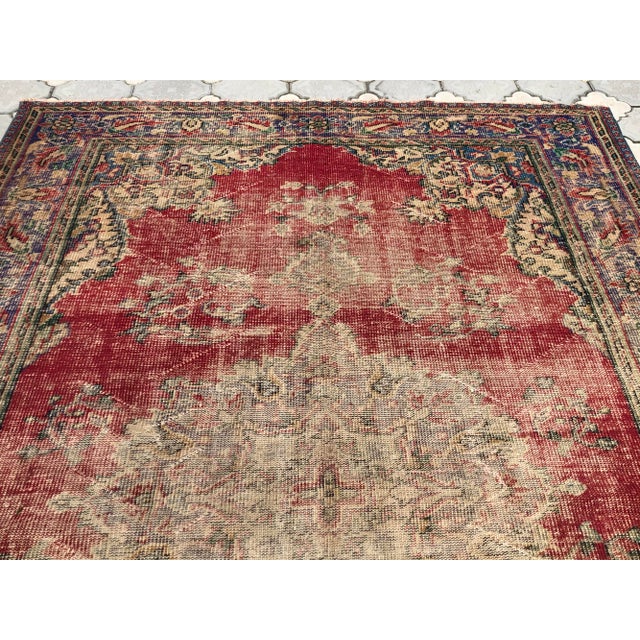 1960s Vintage Oushak Red Cotton and Wool Rug For Sale - Image 5 of 9