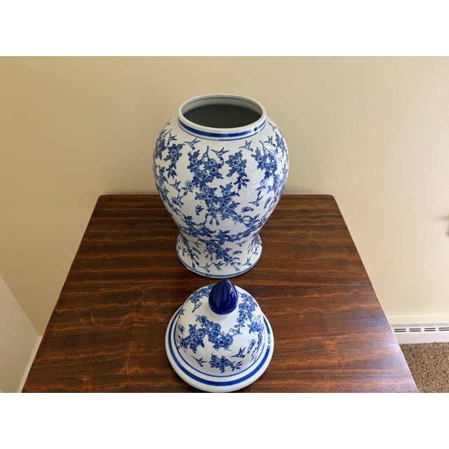 Blue Chinoiserie Large Blue and White Porcelain Ginger Jar For Sale - Image 8 of 8