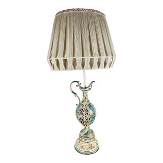 Italian Capodimonte Style Hand Painted Porcelain Lamp With Custom Shade For Sale