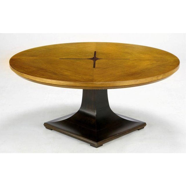 Round Teak, Walnut and Rosewood Inlaid Pedestal Coffee Table Chairish
