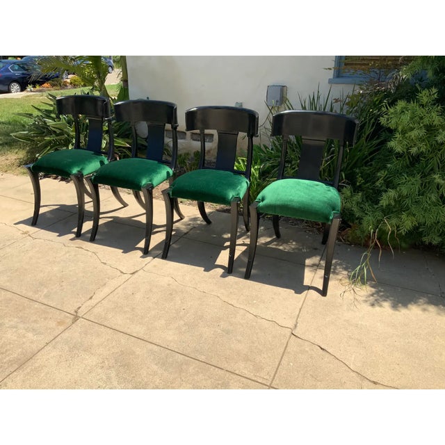Mid-Century Modern Klismos Style Dining Chairs Ebony Finish With Green Velvet - 4 For Sale - Image 3 of 5