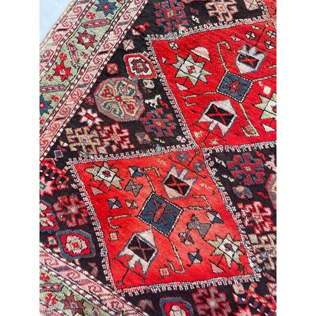 Textile Antique Caucasian Sage Green Border Charcoal Black Field Rug 3.11 x 5.8 For Sale - Image 7 of 10