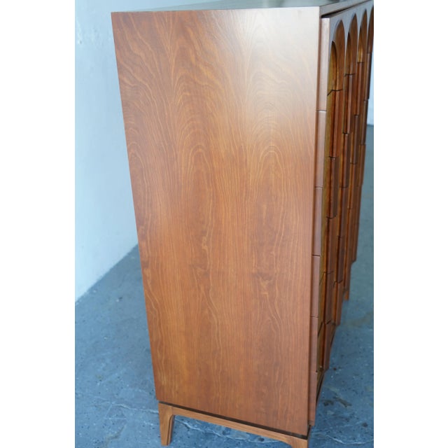 Yellow 1960s Mid Century Thomasville Sculptural Tall Dresser Walnut & Olive Burl For Sale - Image 8 of 10