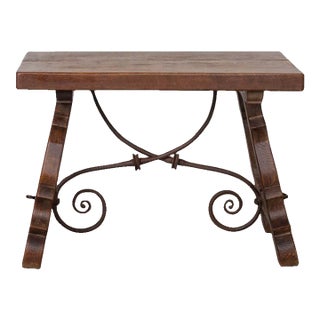 19th Century Spanish Wood and Iron Trestle Table For Sale