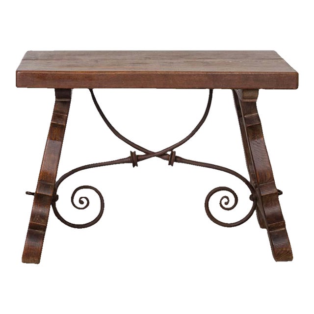 19th Century Spanish Wood and Iron Trestle Table For Sale