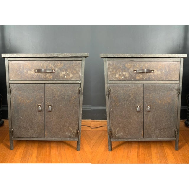 Industrial Leather and Metal Nightstands - a Pair For Sale - Image 9 of 9
