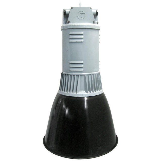 1950s Vintage Industrial Black Enamel Pendant Lamp For Sale - Image 5 of 5