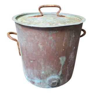 Large Antique Bramhall Deane and Co Copper Stock Pot With Lid 16 Inch Industrial Kitchen Decor For Sale