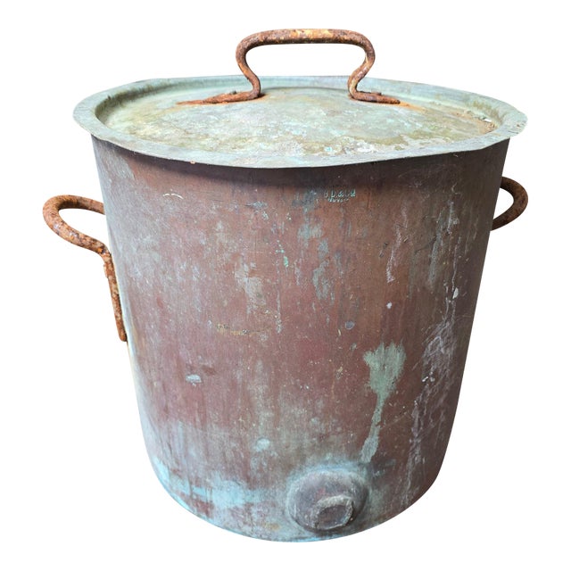 Large Antique Bramhall Deane and Co Copper Stock Pot With Lid 16 Inch Industrial Kitchen Decor For Sale