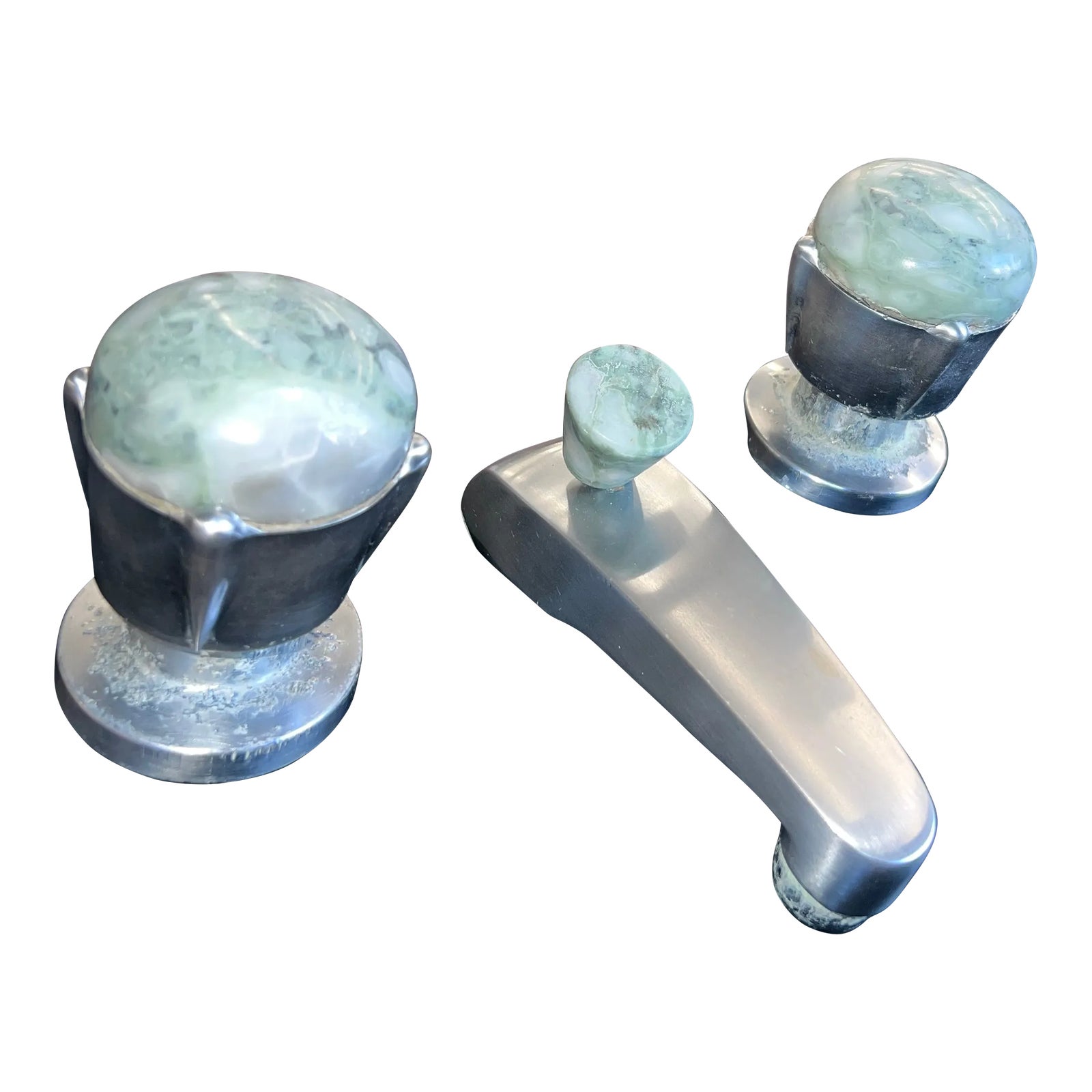 1950's MidCentury Bathroom Hardware Faucet With Stone Knobs and Chrome