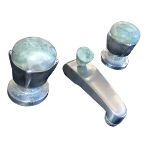 1950's Mid-Century Bathroom Hardware Faucet With Stone Knobs and Chrome Finish - 3 Piece Set