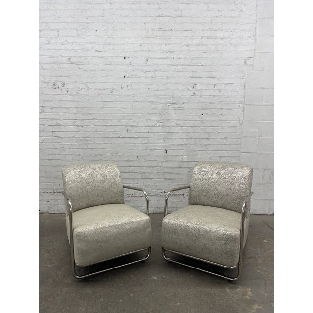 Pair of Modern Tubular Metal Frame Lounge Chairs For Sale - Image 12 of 12