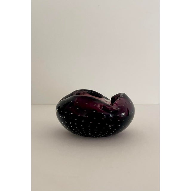 Vintage Italian glass ashtray / catchall. Purple & transparent glass, with controlled bubble design.