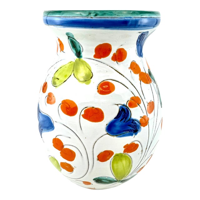 Vintage Italian Hand Painted Ceramic Vase For Sale