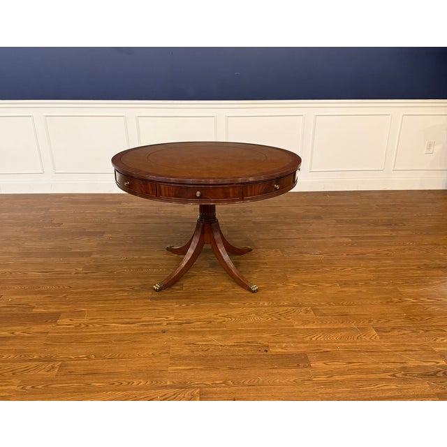 Traditional Traditional Mahogany Drum Table by Leighton Hall - Showroom Sample For Sale - Image 3 of 7