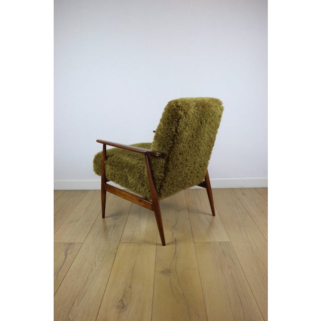 Wood Vintage Lis Armchair with Olive Long Hair Rudy Boucle from Henryk Lis, 1970s For Sale - Image 7 of 13