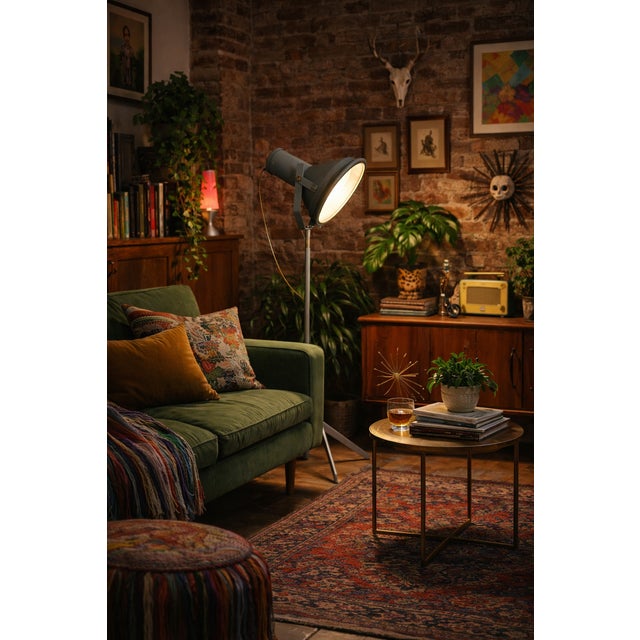 A striking vintage industrial medical floor lamp, originally designed for use in medical or theatre environments and now...
