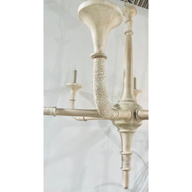 Currey & Company Currey & Company Modern Wood and Abaca Sandstone Aleister Chandelier For Sale - Image 4 of 5