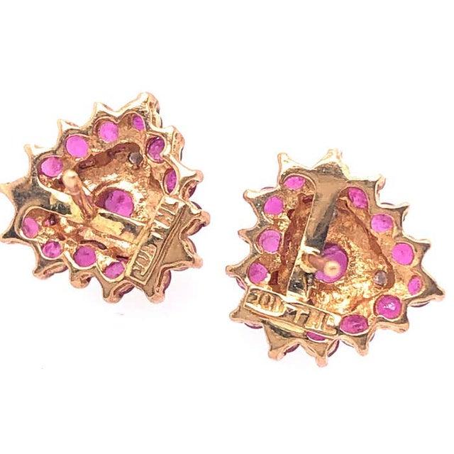 Modern 14 Karat White and Yellow Gold Button Ruby Earrings With Diamonds For Sale - Image 3 of 7