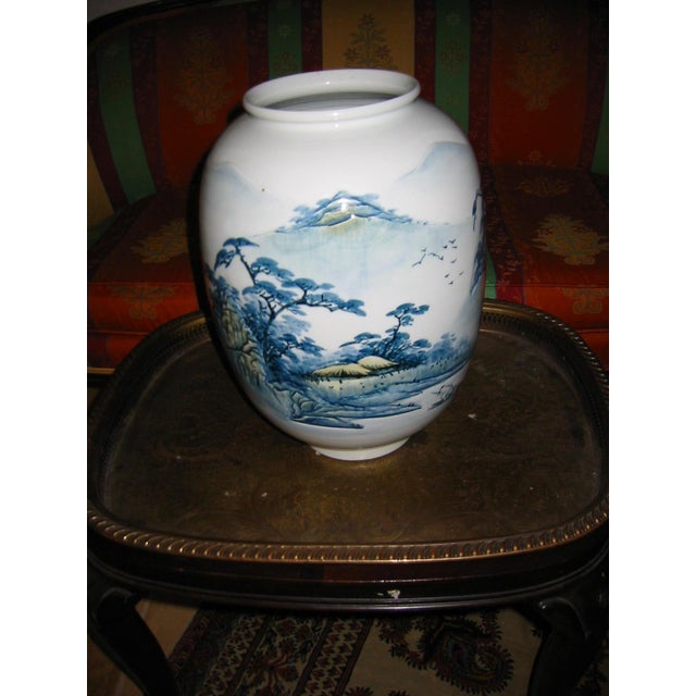 Monumental Chinoiserie Botanical Japanese Scenic Baluster Vase With Calligraphy Signature For Sale - Image 12 of 16
