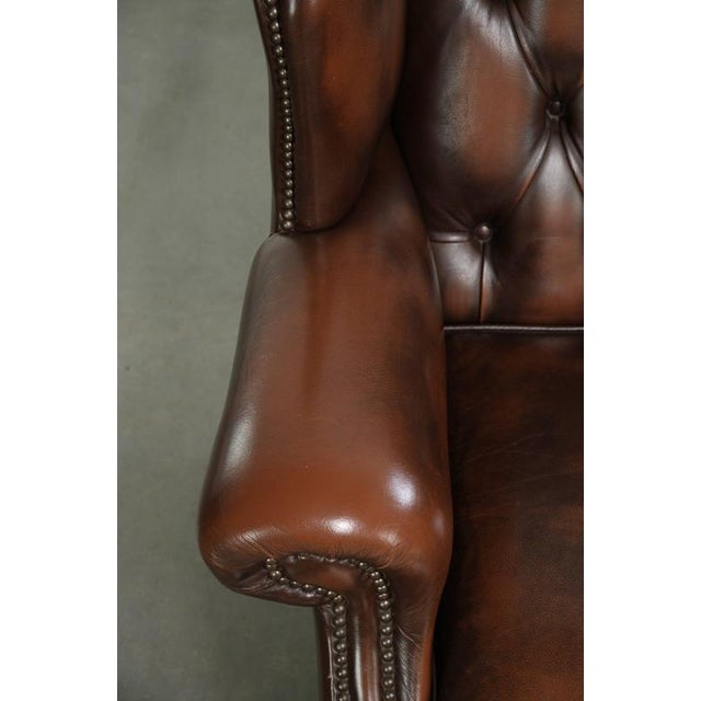 Animal Skin Chesterfield Wing Chair in Cowhide Leather For Sale - Image 7 of 13